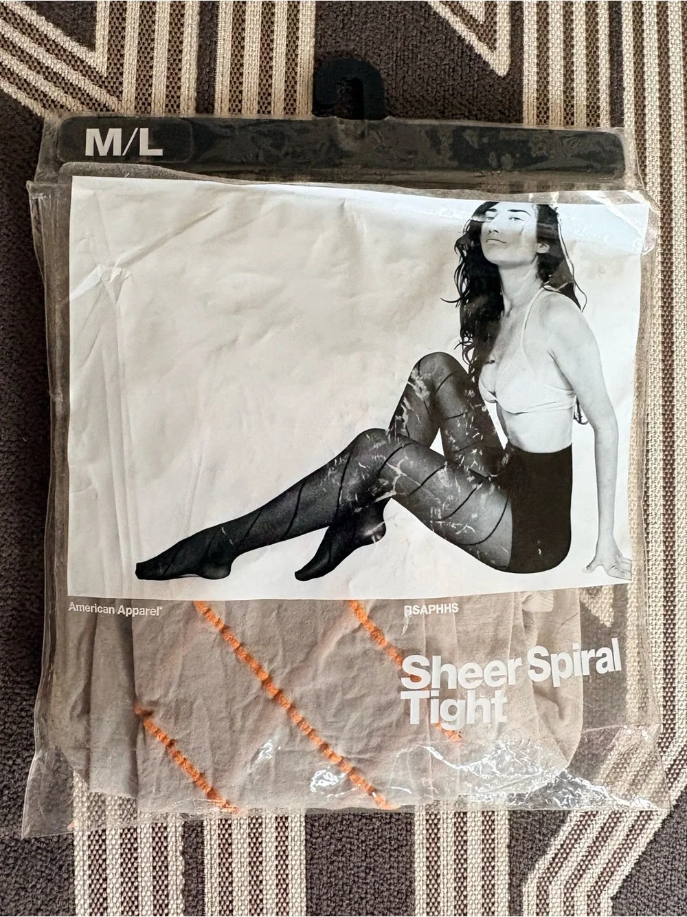 NEW American Apparel Gray Orange Sheer Spiral Tights Size M/L